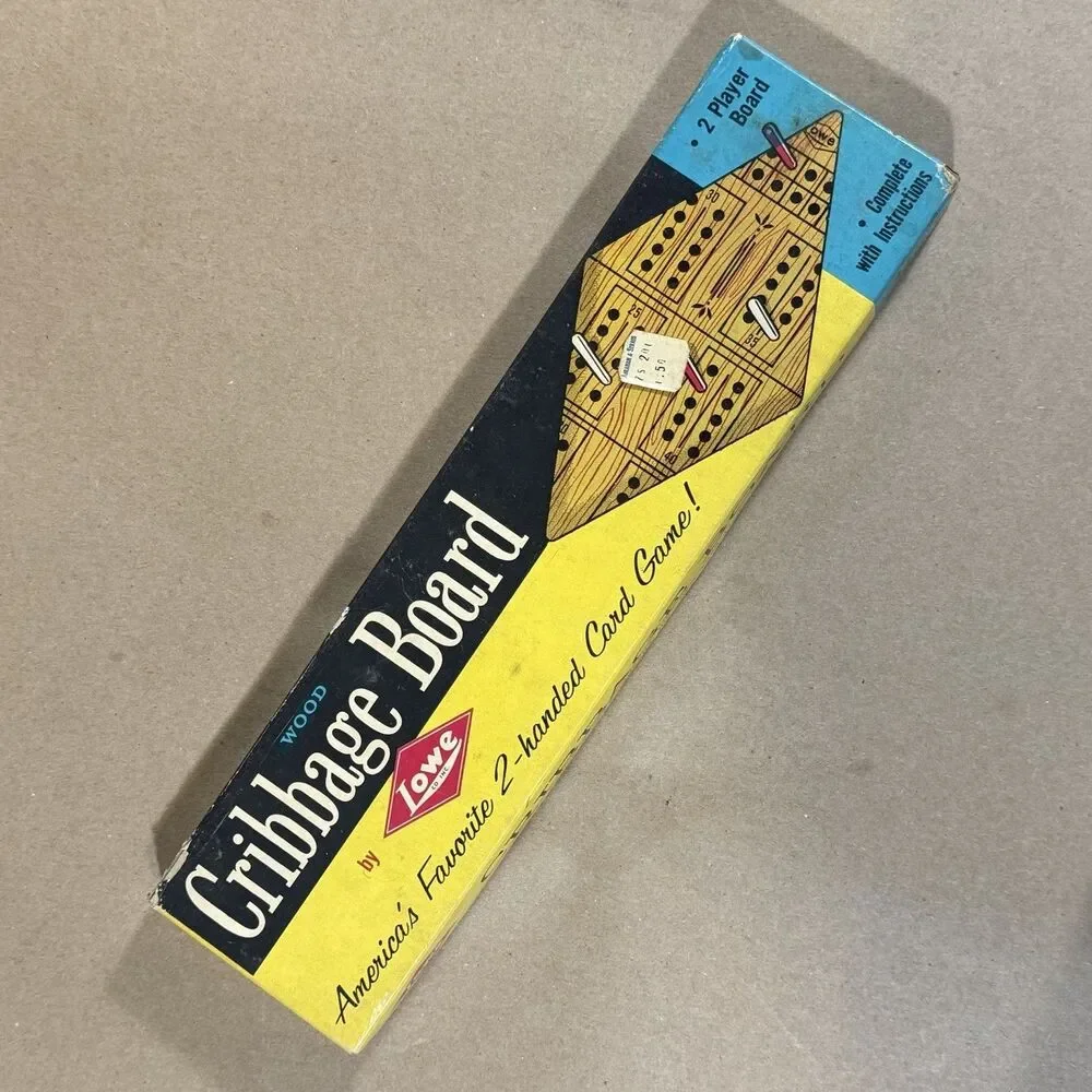 Vintage E.S. Lowe Wood 2-Player Cribbage Board 1503 Pegs Box No Instructions